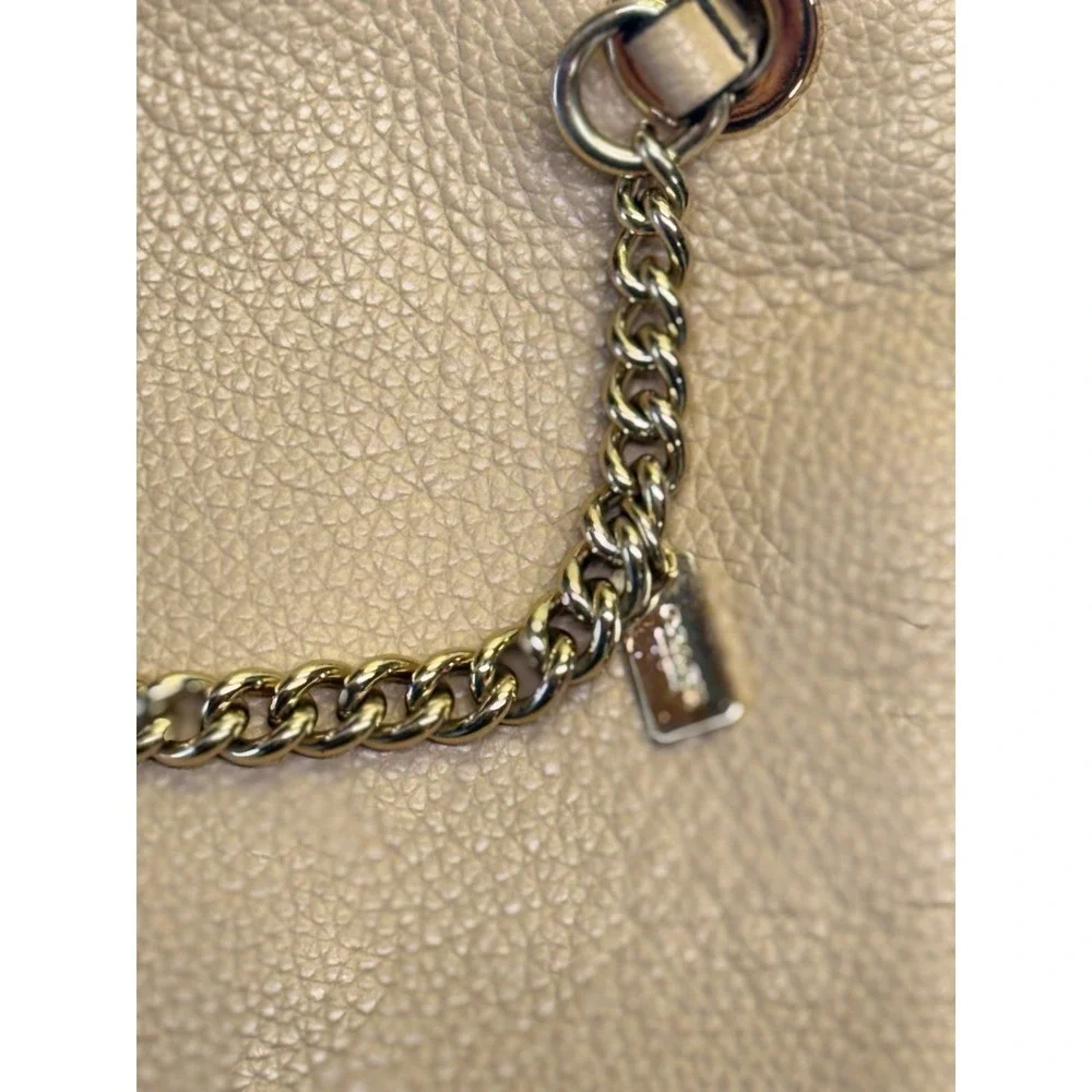Coach Convertible Leather Tan Pebbled Cross Body Bag Purse w/Gold Chain Accent